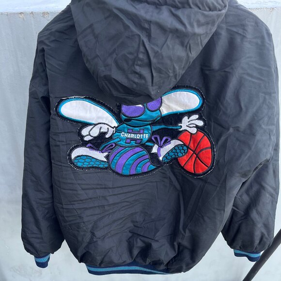 Vintage Charlotte Hornets Starter Jacket 90s Puffer Mens Large Black- Size Large - Picture 2 of 6